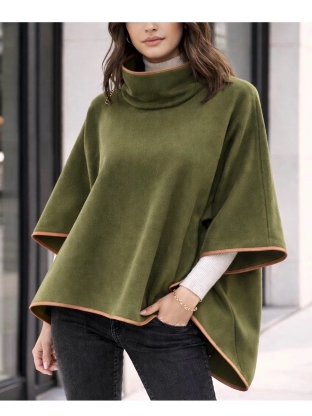 Tuckernuck Piper Poncho - Olive Green Women’s Funnel Neck Poncho Sweater